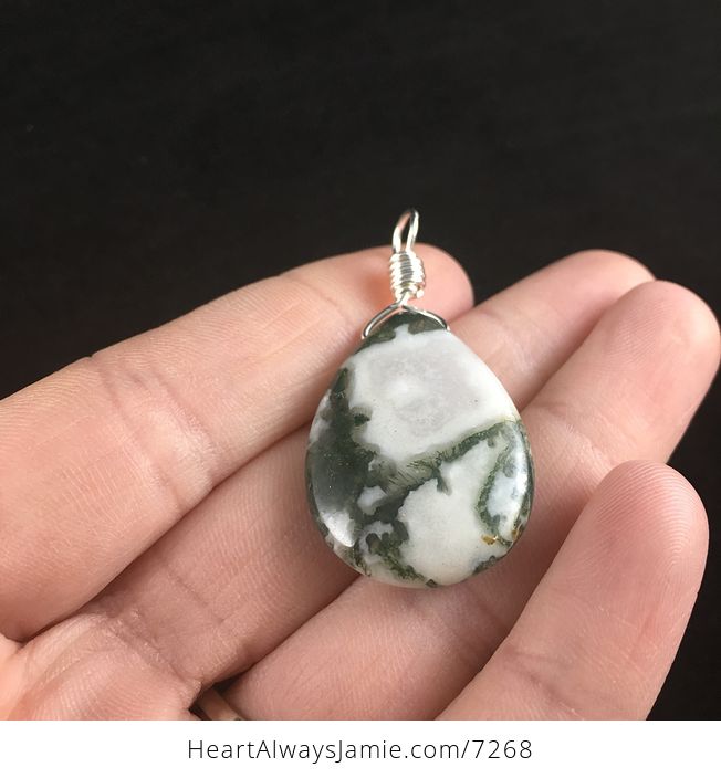 Natural Green and White Tree or Moss Agate Stone Jewelry Pendant - #xxlGKkaXnW8-3