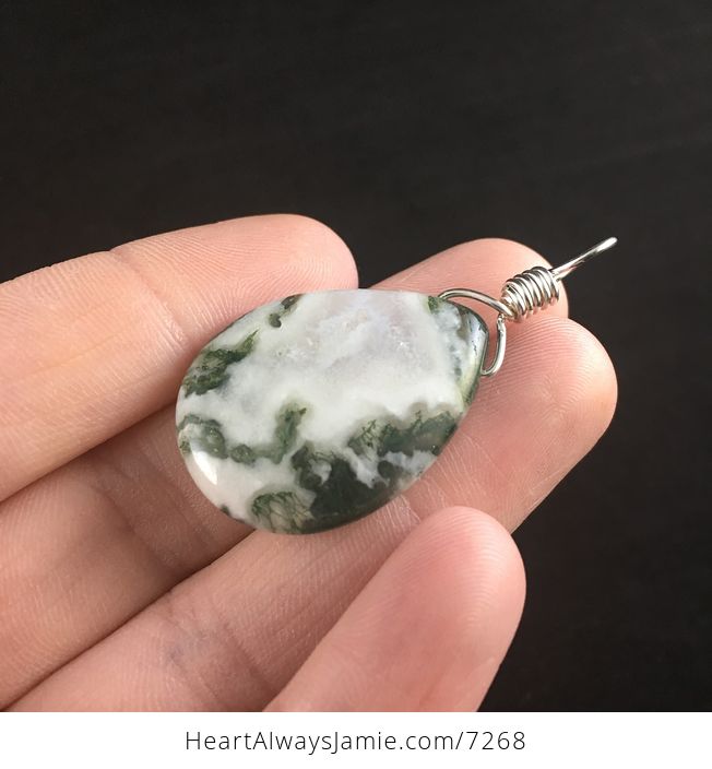 Natural Green and White Tree or Moss Agate Stone Jewelry Pendant - #xxlGKkaXnW8-6