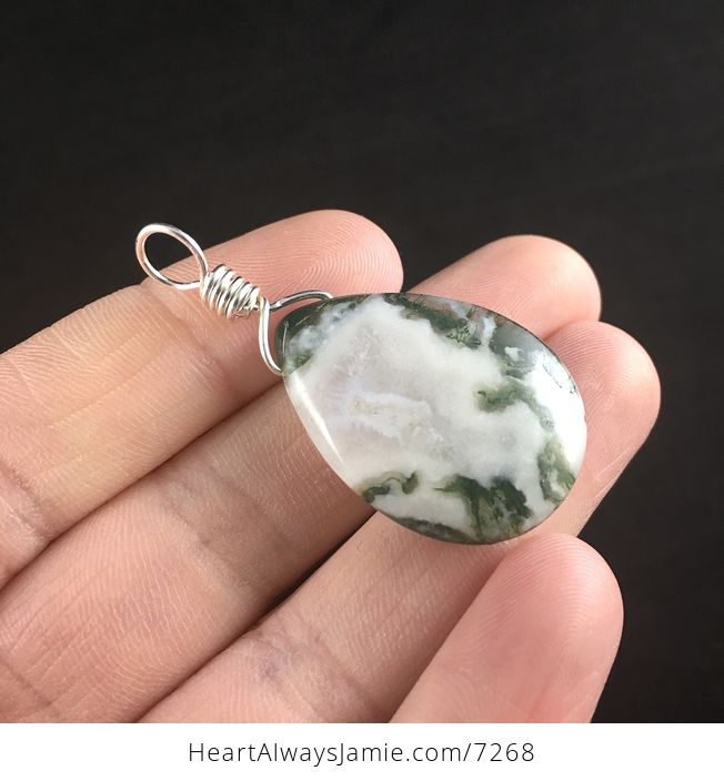 Natural Green and White Tree or Moss Agate Stone Jewelry Pendant - #xxlGKkaXnW8-7