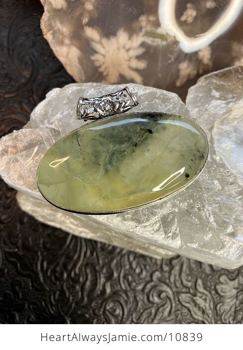 Natural Green Prehnite with Epidote Crystal Stone Jewelry Pendant - #aRDKyskEKzY-2