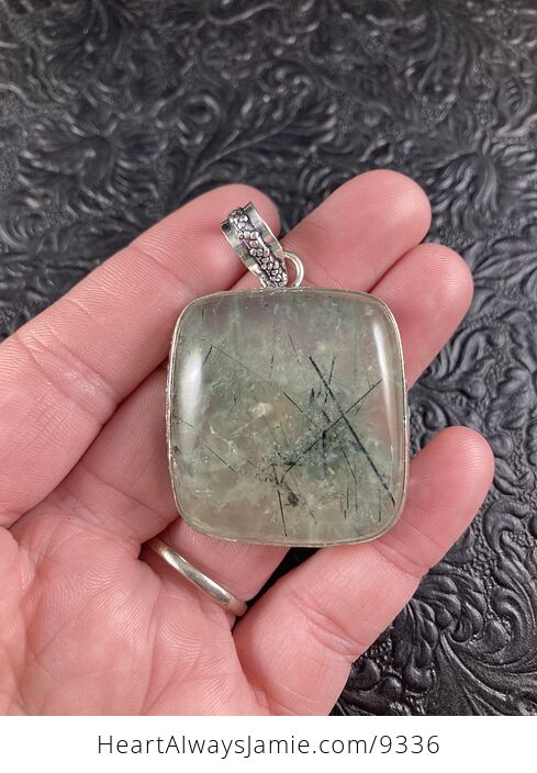 Natural Green Prehnite with Epidote Crystal Stone Jewelry Pendant - #vKLyKd8K8Y4-1