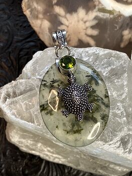 Natural Green Prehnite with Epidote Turtle Crystal Stone Jewelry Pendant #lnIGVvhhcRk