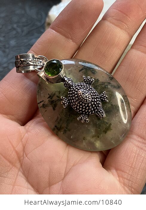 Natural Green Prehnite with Epidote Turtle Crystal Stone Jewelry Pendant - #lnIGVvhhcRk-5