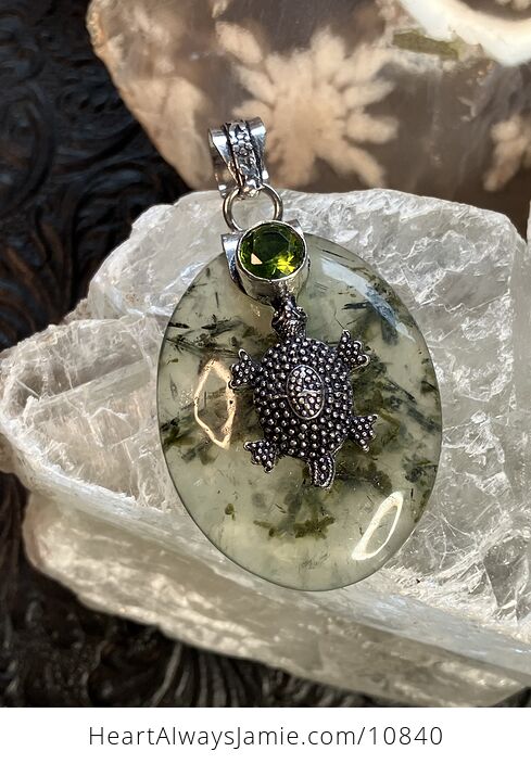 Natural Green Prehnite with Epidote Turtle Crystal Stone Jewelry Pendant - #lnIGVvhhcRk-1