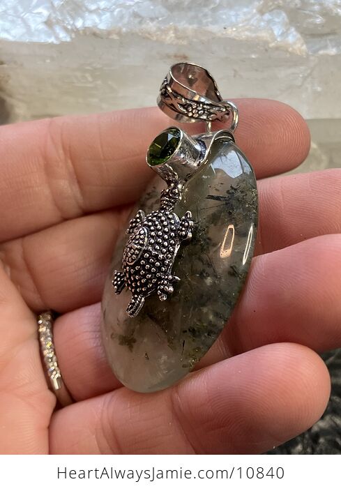 Natural Green Prehnite with Epidote Turtle Crystal Stone Jewelry Pendant - #lnIGVvhhcRk-3