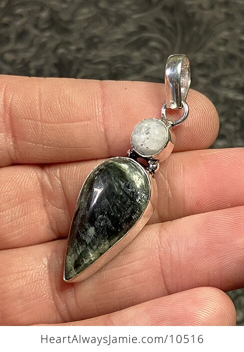 Natural Green Seraphinite and Rainbow Moonstone Crystal Stone Jewelry Pendant - #nbgydf203w8-3