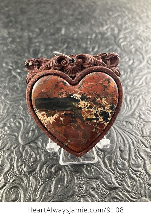 Natural Heart Flame Jasper Stone and Wood Crystal Gemstone Jewelry Pendant Mini Art Ornament - #JVjx1Zhw8XE-7