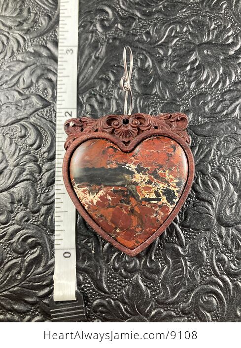 Natural Heart Flame Jasper Stone and Wood Crystal Gemstone Jewelry Pendant Mini Art Ornament - #JVjx1Zhw8XE-6