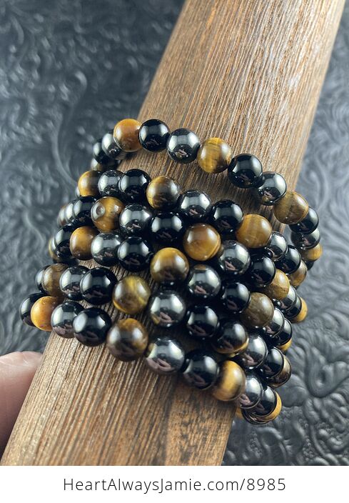 Natural Hematite Black Onyx and Tigers Eye 6mm Gemstone Jewelry Bracelet - #QPgQsW61UPg-6