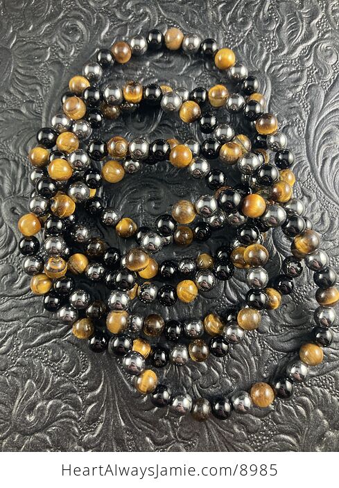 Natural Hematite Black Onyx and Tigers Eye 6mm Gemstone Jewelry Bracelet - #QPgQsW61UPg-4