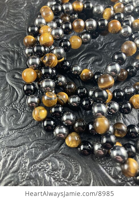 Natural Hematite Black Onyx and Tigers Eye 6mm Gemstone Jewelry Bracelet - #QPgQsW61UPg-5
