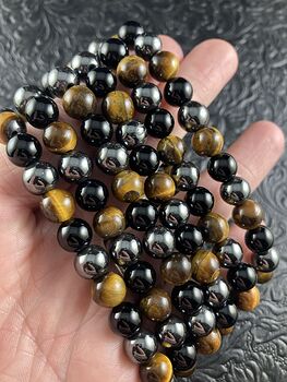 Natural Hematite Black Onyx and Tigers Eye 8mm Gemstone Jewelry Bracelet #91jScreoW3E