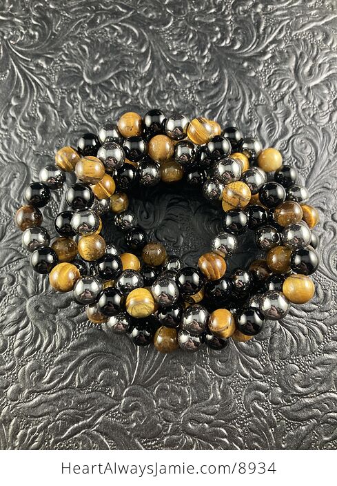 Natural Hematite Black Onyx and Tigers Eye 8mm Gemstone Jewelry Bracelet - #91jScreoW3E-3