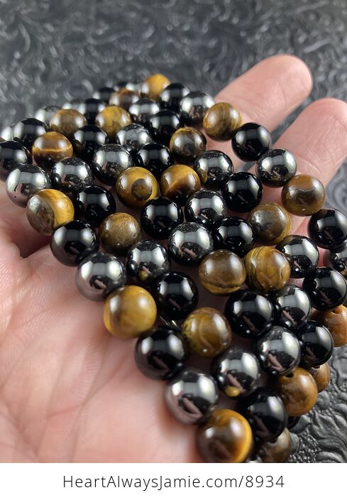 Natural Hematite Black Onyx and Tigers Eye 8mm Gemstone Jewelry Bracelet - #91jScreoW3E-2