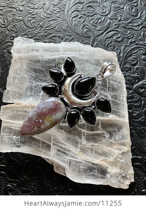 Natural Jasper and Black Onyx Mustic Lunar Crystal Stone Jewelry Pendant - #6zbc0IbLRtk-4