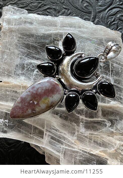 Natural Jasper and Black Onyx Mustic Lunar Crystal Stone Jewelry Pendant - #6zbc0IbLRtk-5