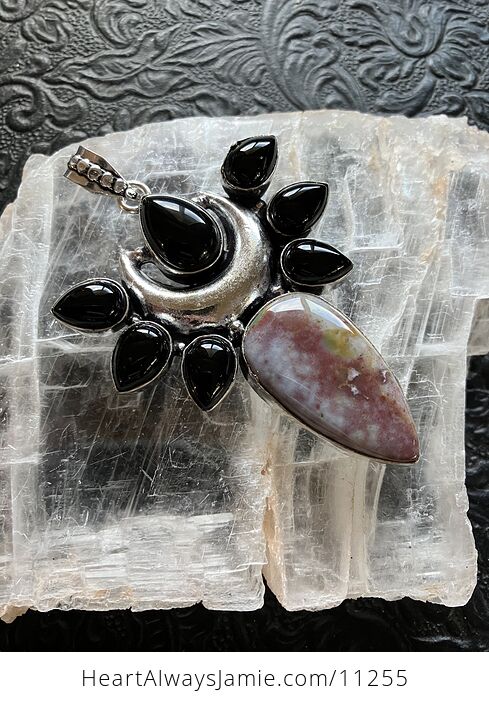 Natural Jasper and Black Onyx Mustic Lunar Crystal Stone Jewelry Pendant - #6zbc0IbLRtk-3