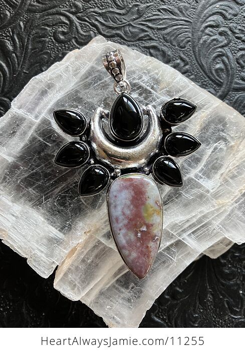 Natural Jasper and Black Onyx Mustic Lunar Crystal Stone Jewelry Pendant - #6zbc0IbLRtk-1