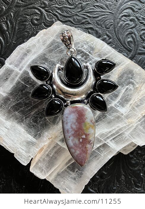Natural Jasper and Black Onyx Mustic Lunar Crystal Stone Jewelry Pendant - #6zbc0IbLRtk-2