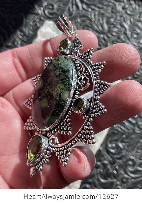 Natural Kambaba Jasper Rhyolite and Peridot Stone Crystal Jewelry Pendant - #0SDizITV1xw-6