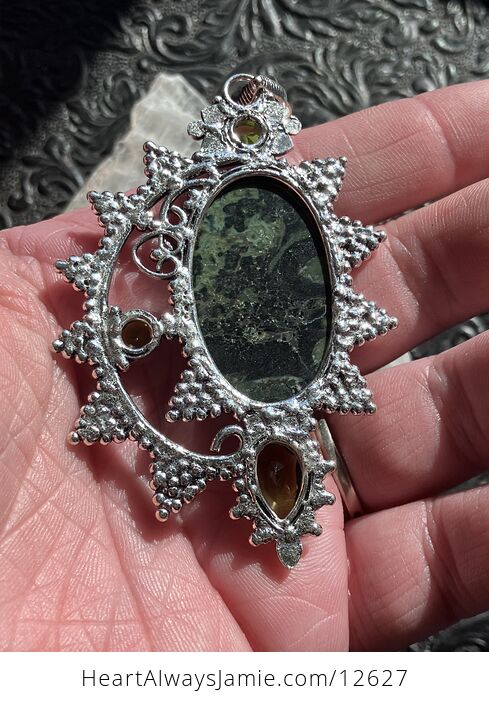 Natural Kambaba Jasper Rhyolite and Peridot Stone Crystal Jewelry Pendant - #0SDizITV1xw-7