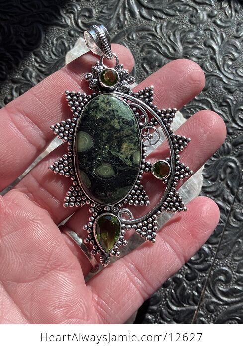 Natural Kambaba Jasper Rhyolite and Peridot Stone Crystal Jewelry Pendant - #0SDizITV1xw-3