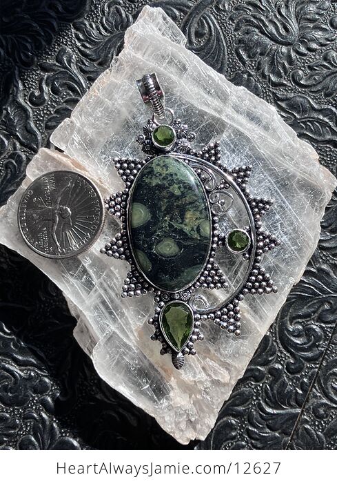 Natural Kambaba Jasper Rhyolite and Peridot Stone Crystal Jewelry Pendant - #0SDizITV1xw-2