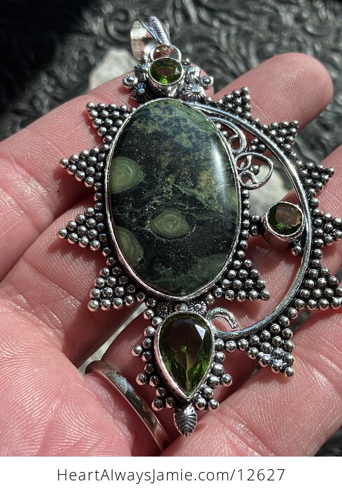 Natural Kambaba Jasper Rhyolite and Peridot Stone Crystal Jewelry Pendant - #0SDizITV1xw-4