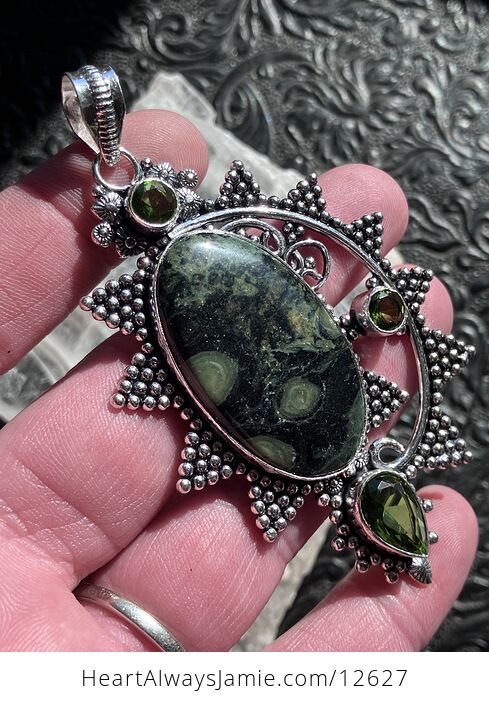 Natural Kambaba Jasper Rhyolite and Peridot Stone Crystal Jewelry Pendant - #0SDizITV1xw-5