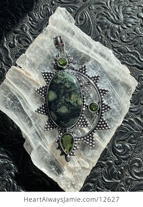 Natural Kambaba Jasper Rhyolite and Peridot Stone Crystal Jewelry Pendant - #0SDizITV1xw-1