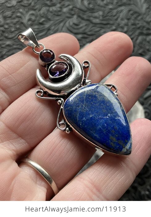 Natural Lapis Lazuli and Faceted Amethyst Witchy Mustic Lunar Crystal Stone Jewelry Pendant - #fqp4X0OAQjQ-2