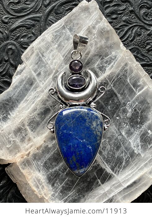 Natural Lapis Lazuli and Faceted Amethyst Witchy Mustic Lunar Crystal Stone Jewelry Pendant - #fqp4X0OAQjQ-5