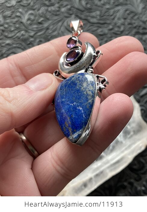 Natural Lapis Lazuli and Faceted Amethyst Witchy Mustic Lunar Crystal Stone Jewelry Pendant - #fqp4X0OAQjQ-3