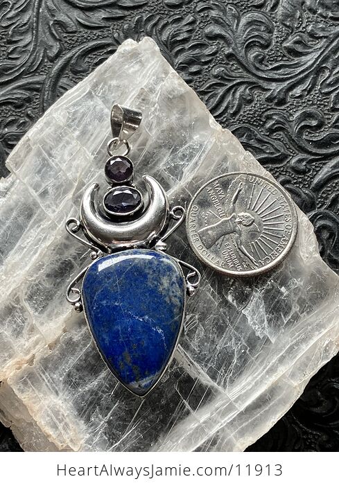 Natural Lapis Lazuli and Faceted Amethyst Witchy Mustic Lunar Crystal Stone Jewelry Pendant - #fqp4X0OAQjQ-6