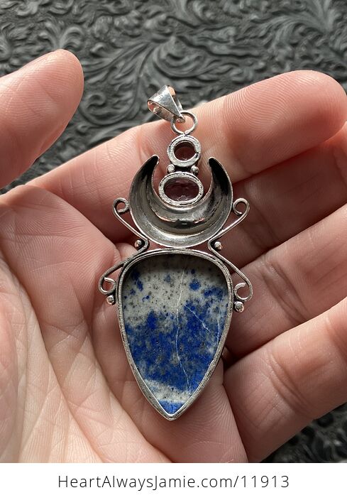 Natural Lapis Lazuli and Faceted Amethyst Witchy Mustic Lunar Crystal Stone Jewelry Pendant - #fqp4X0OAQjQ-4