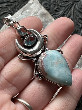 Natural Larimar and Faceted Blue Topaz Witchy Mustic Lunar Crystal Stone Jewelry Pendant #Es6nAsPGb1s