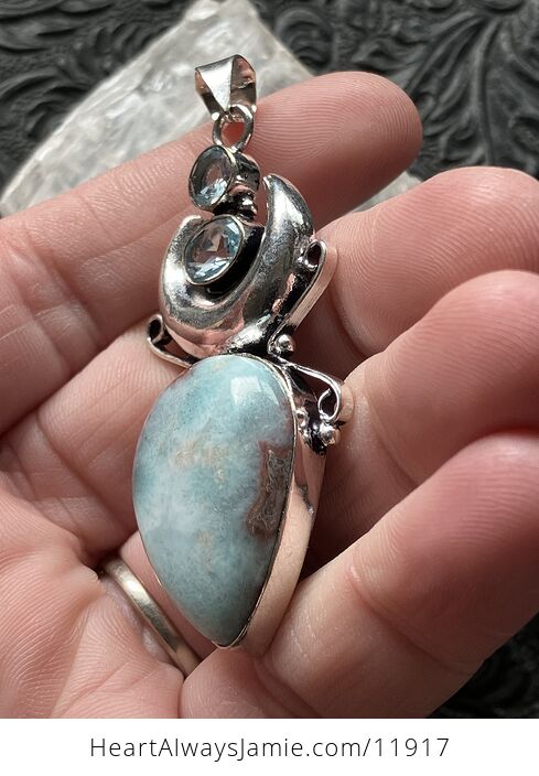 Natural Larimar and Faceted Blue Topaz Witchy Mustic Lunar Crystal Stone Jewelry Pendant - #Es6nAsPGb1s-4