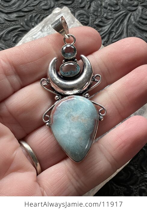 Natural Larimar and Faceted Blue Topaz Witchy Mustic Lunar Crystal Stone Jewelry Pendant - #Es6nAsPGb1s-2