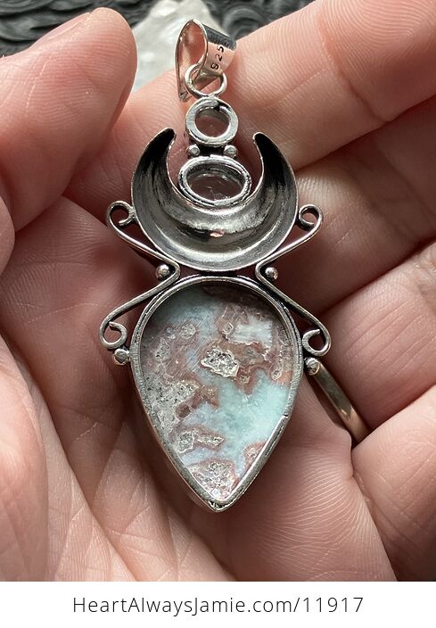 Natural Larimar and Faceted Blue Topaz Witchy Mustic Lunar Crystal Stone Jewelry Pendant - #Es6nAsPGb1s-5