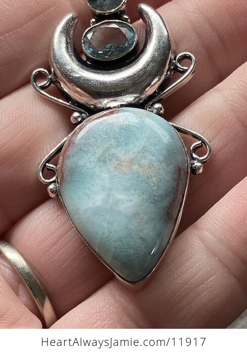 Natural Larimar and Faceted Blue Topaz Witchy Mustic Lunar Crystal Stone Jewelry Pendant - #Es6nAsPGb1s-3