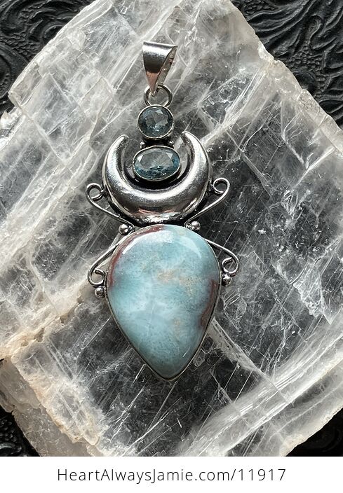 Natural Larimar and Faceted Blue Topaz Witchy Mustic Lunar Crystal Stone Jewelry Pendant - #Es6nAsPGb1s-6