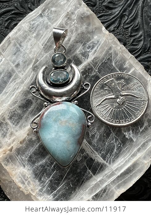 Natural Larimar and Faceted Blue Topaz Witchy Mustic Lunar Crystal Stone Jewelry Pendant - #Es6nAsPGb1s-7
