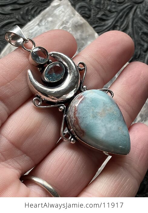 Natural Larimar and Faceted Blue Topaz Witchy Mustic Lunar Crystal Stone Jewelry Pendant - #Es6nAsPGb1s-1