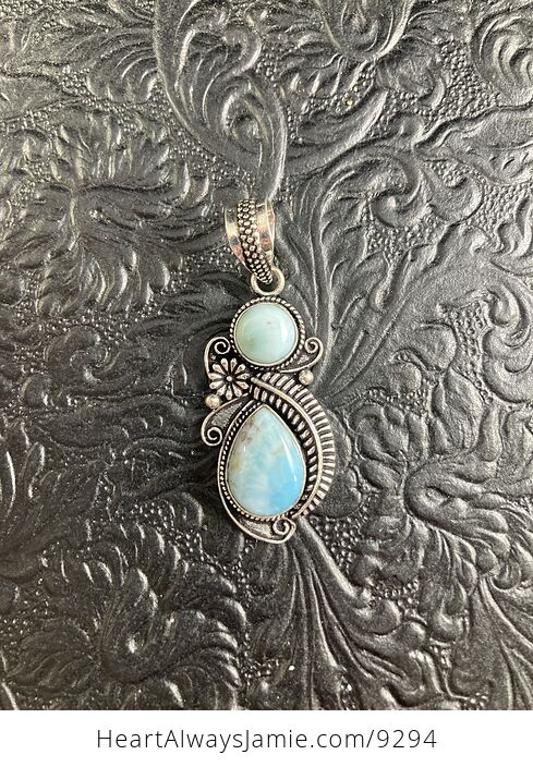 Natural Larimar and Floral Crystal Pendant Jewelry - #0c5YzmapnSg-3