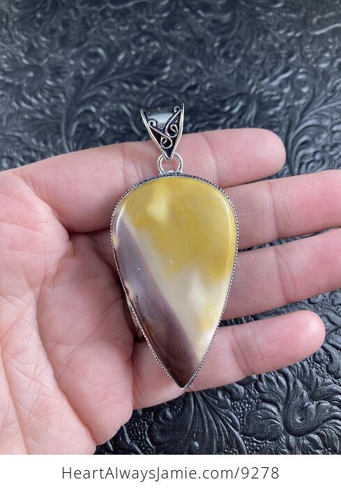 Natural Mauve and Yellow Mookaite Crystal Stone Jewelry Pendant - #LgYEMlODLhw-2