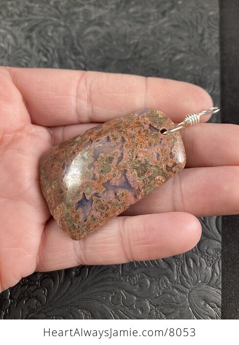 Natural Orange and Green Blossom Agate Stone Pendant Necklace Jewelry - #XS24bsqDdq0-3