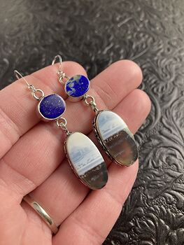 Natural Oregon Owyhee Blue Opal and Lapis Lazuli Crystal Stone Jewelry Earrings #YaLUqizhD4s