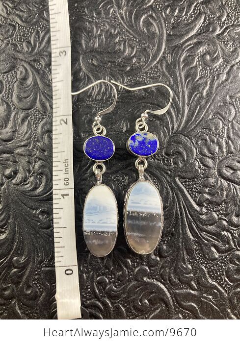 Natural Oregon Owyhee Blue Opal and Lapis Lazuli Crystal Stone Jewelry Earrings - #YaLUqizhD4s-5