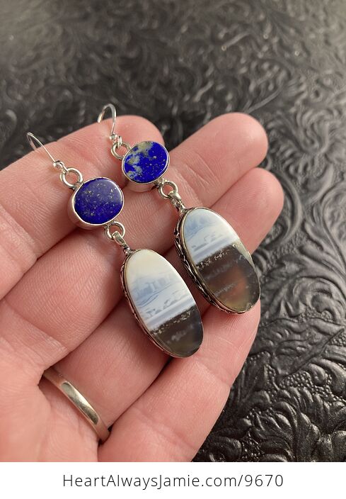 Natural Oregon Owyhee Blue Opal and Lapis Lazuli Crystal Stone Jewelry Earrings - #YaLUqizhD4s-1