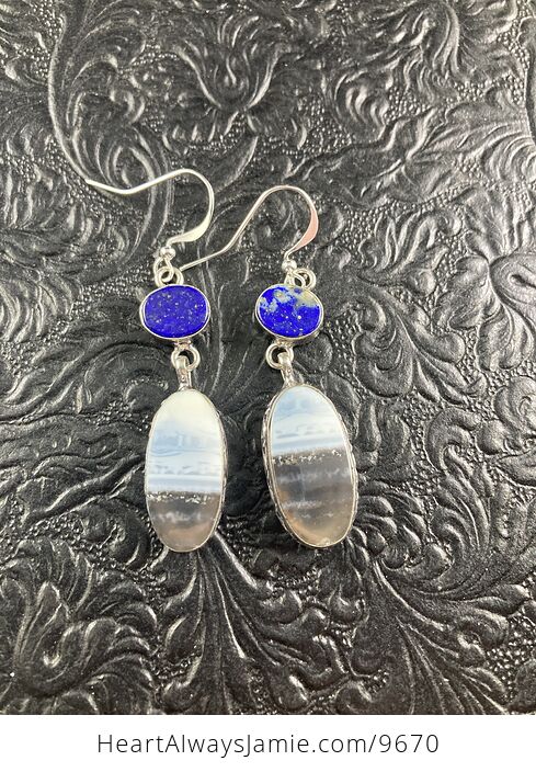 Natural Oregon Owyhee Blue Opal and Lapis Lazuli Crystal Stone Jewelry Earrings - #YaLUqizhD4s-3